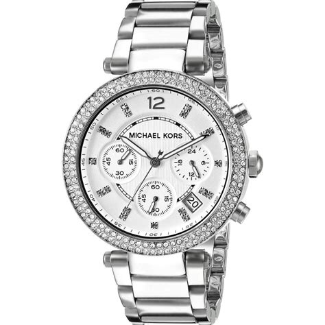 montre michael kors parker argent|Montre Parker surdimensionnée argentée à pavé .